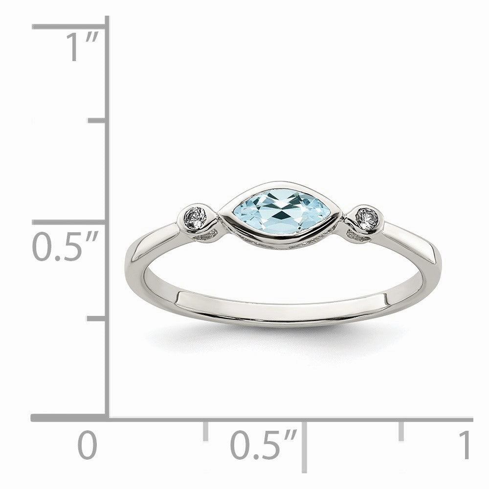 Sterling Silver Rhodium-plated Polished Aquamarine/White Topaz Ring