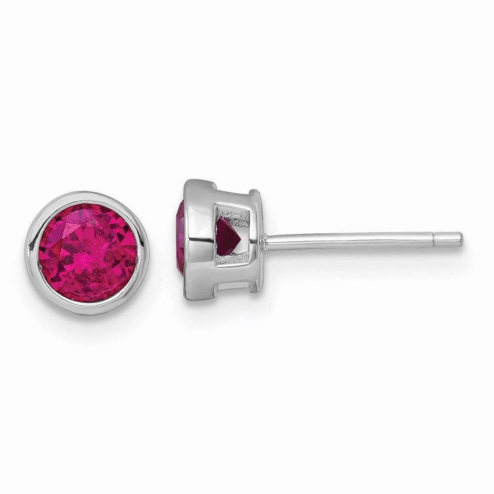 Sterling Silver Rhodium-plated Polished Bezel Set 6.2mm Round Red CZ Stud Earrings