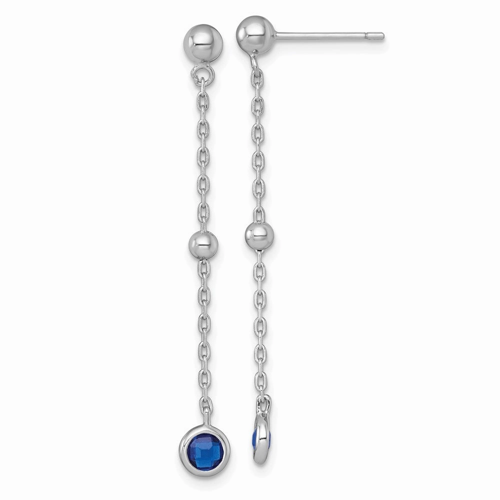 Sterling Silver Rhodium-plated Polished Bezel-set Round Blue CZ Dangle Post Earrings