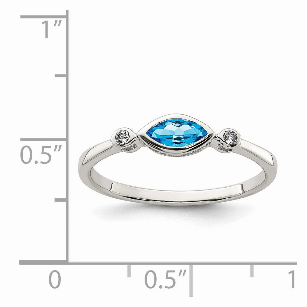 Sterling Silver Rhodium-plated Polished Blue Topaz/White Topaz Ring