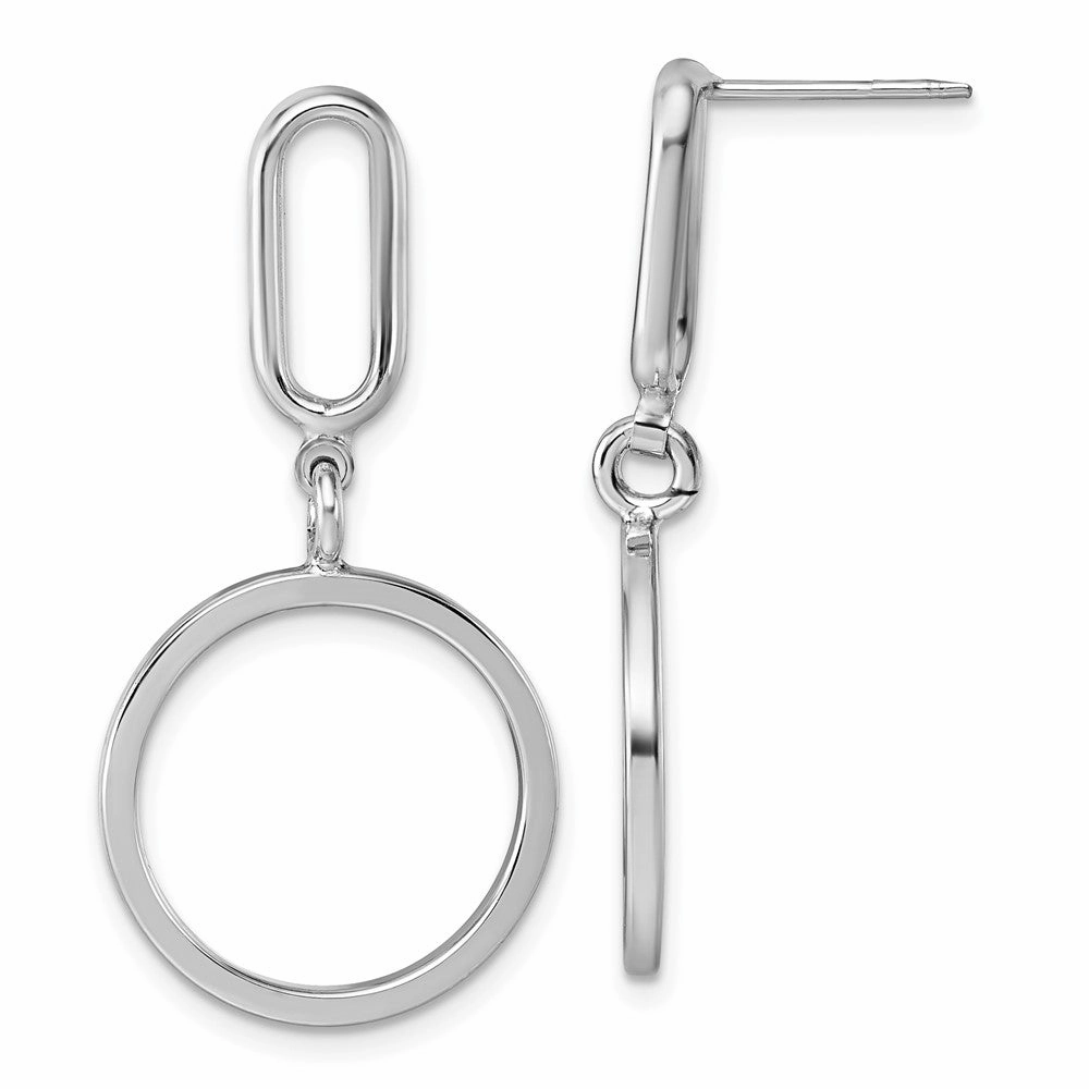 Sterling Silver Rhodium-plated Polished Circle Post Dangle Earrings