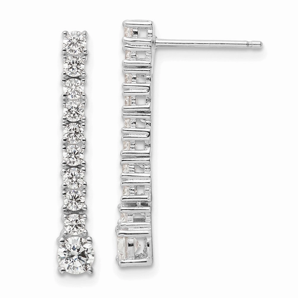 Sterling Silver Rhodium-plated Polished CZ Post Dangle Earrings