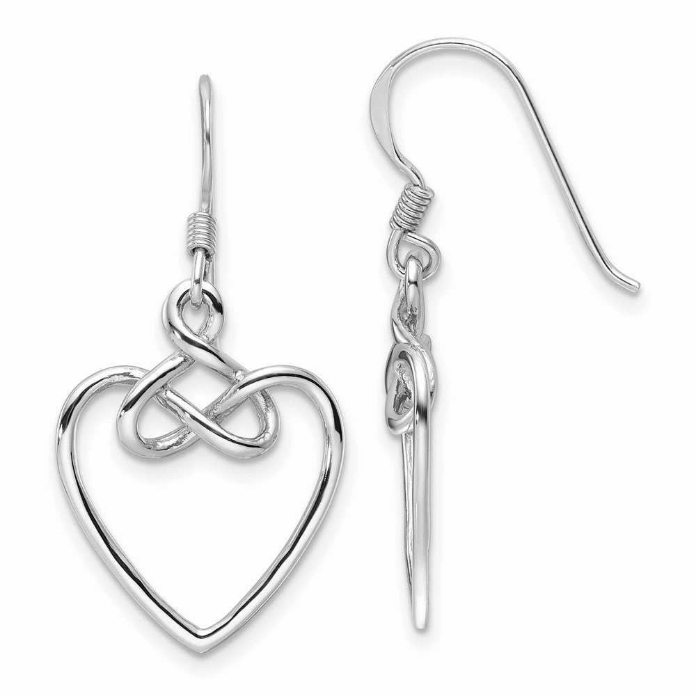 Sterling Silver Rhodium-Plated Polished Dangle Knotted Heart Earrings