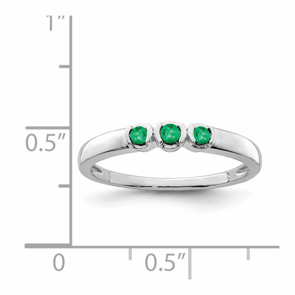 Sterling Silver Rhodium-plated Polished Emerald 3 Stone Ring