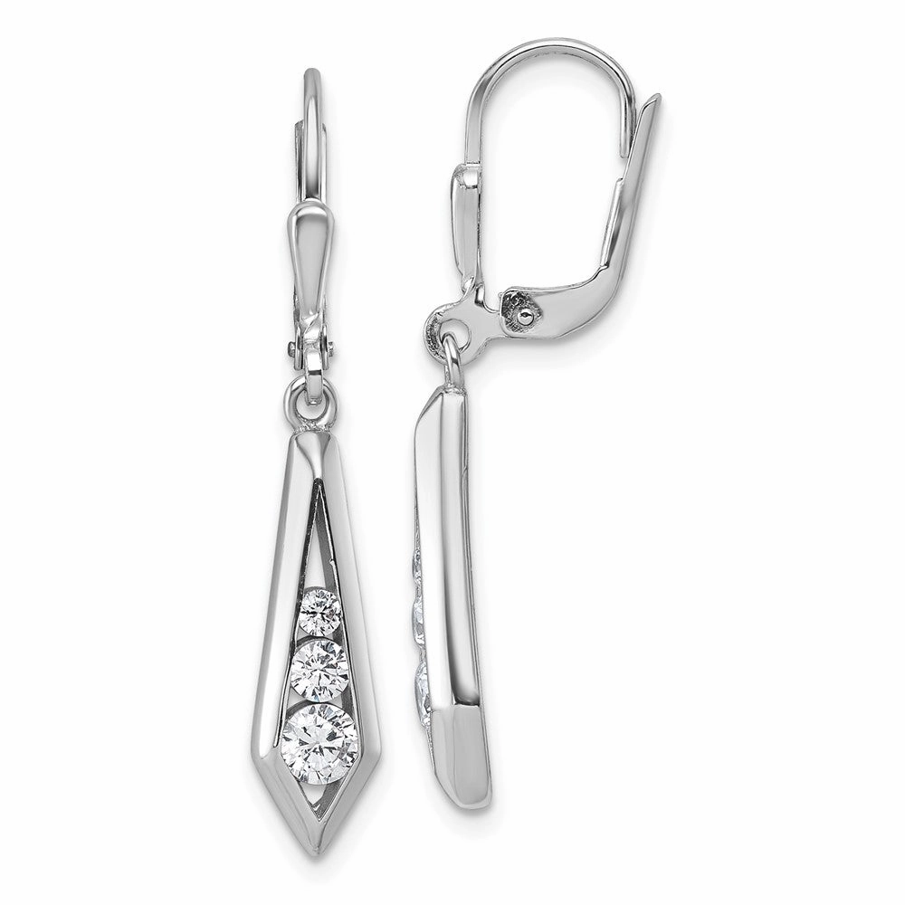 Sterling Silver Rhodium-plated Polished Fancy CZ Kite-shaped Leverback Earrings
