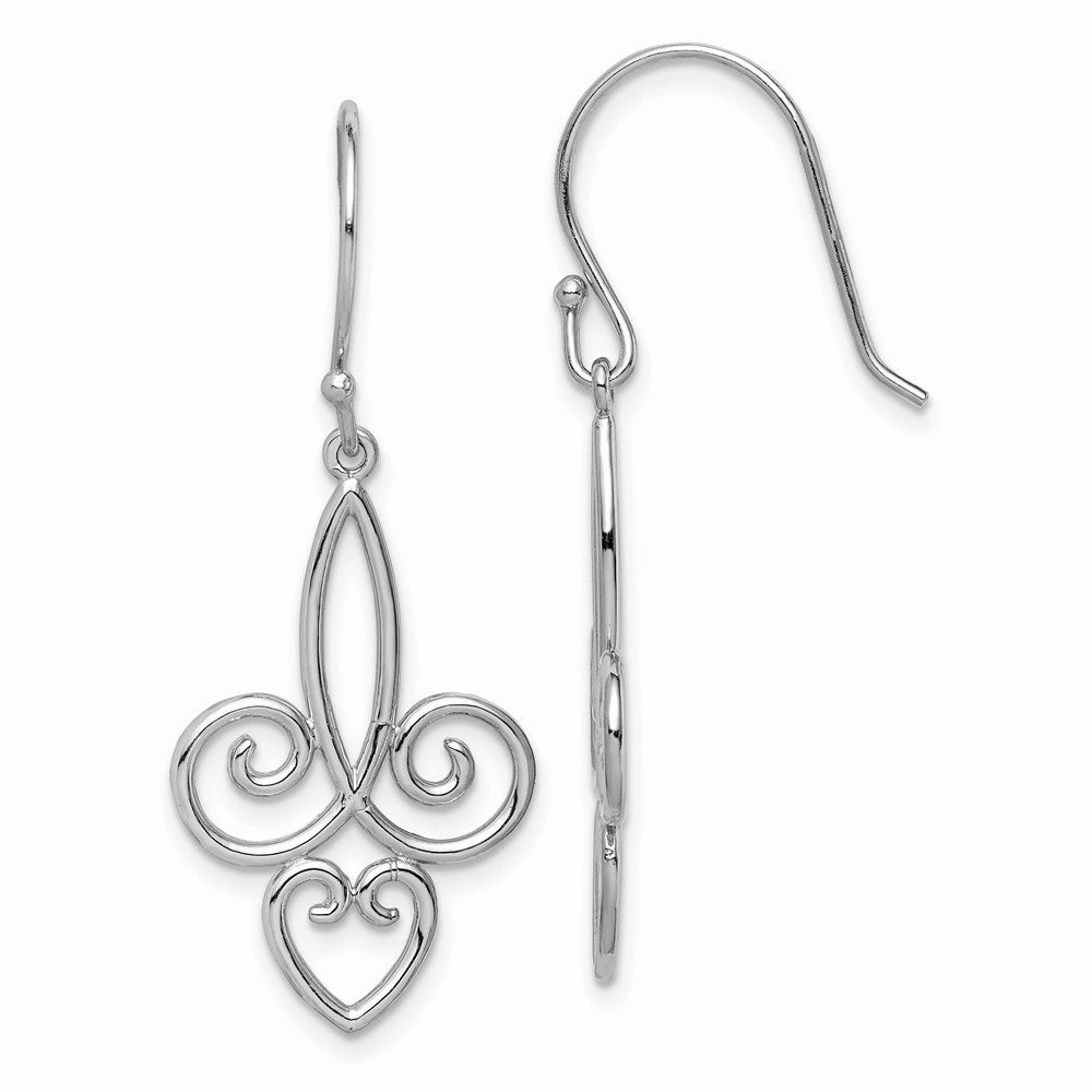 Sterling Silver Rhodium-plated Polished Fleur de Lis Dangle Earrings