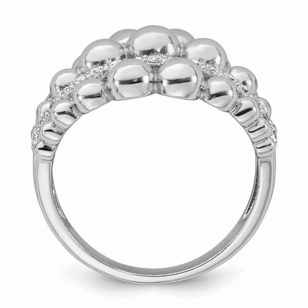 Sterling Silver Rhodium-plated Polished Graduated Beaded Fancy CZ Size 6 Ring