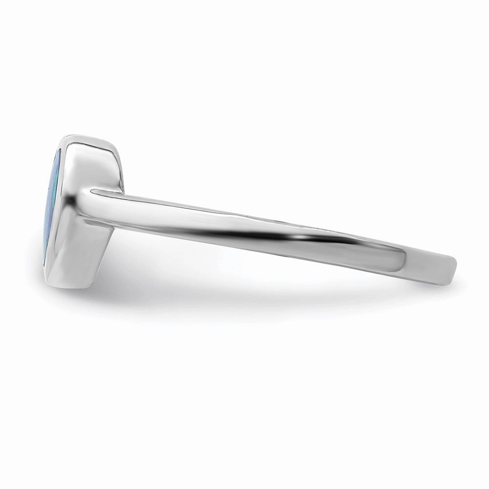 Sterling Silver Rhodium-plated Polished Heart Synthetic Opal Ring