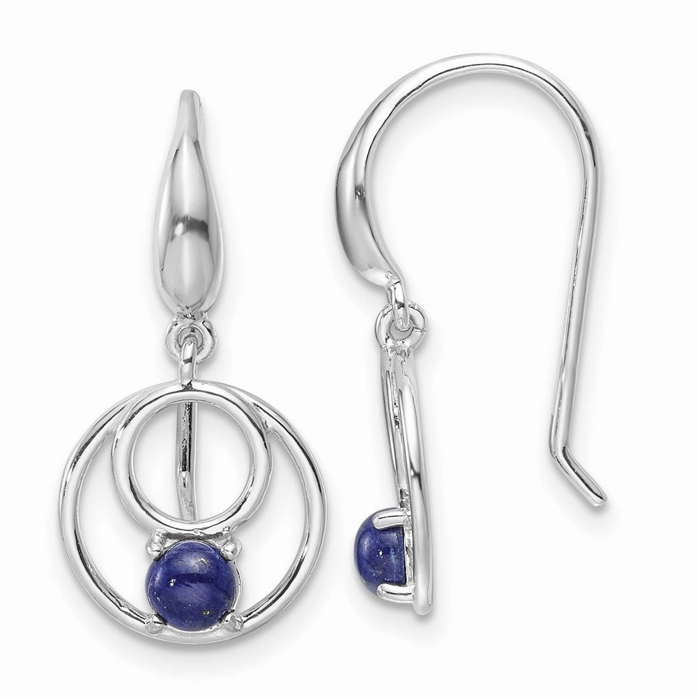 Sterling Silver Rhodium-plated Polished Lapis Circles Dangle Earrings