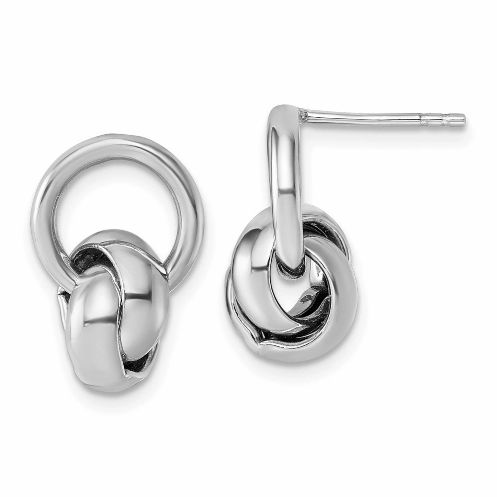 Sterling Silver Rhodium-plated Polished Love Knot Dangle Post Earrings