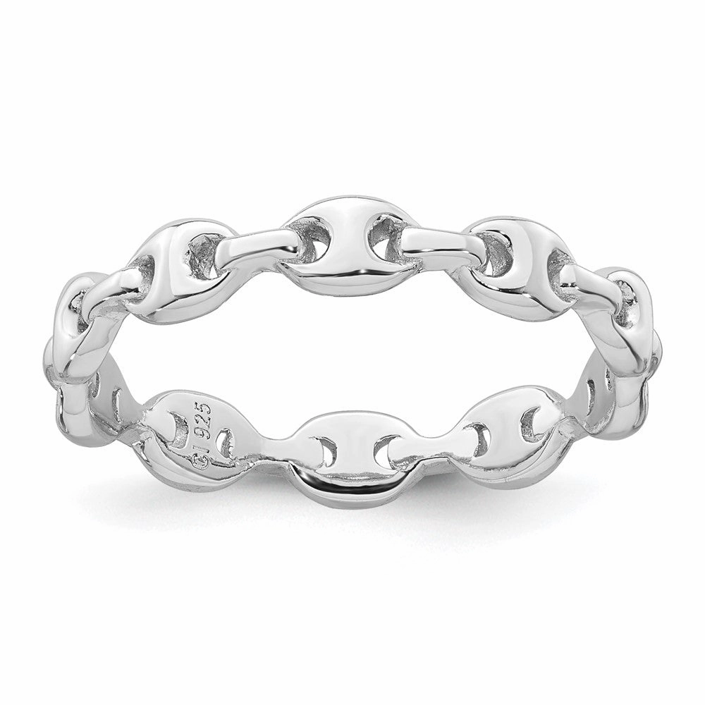 Sterling Silver Rhodium-plated Polished Mariner Link Size 6 Ring