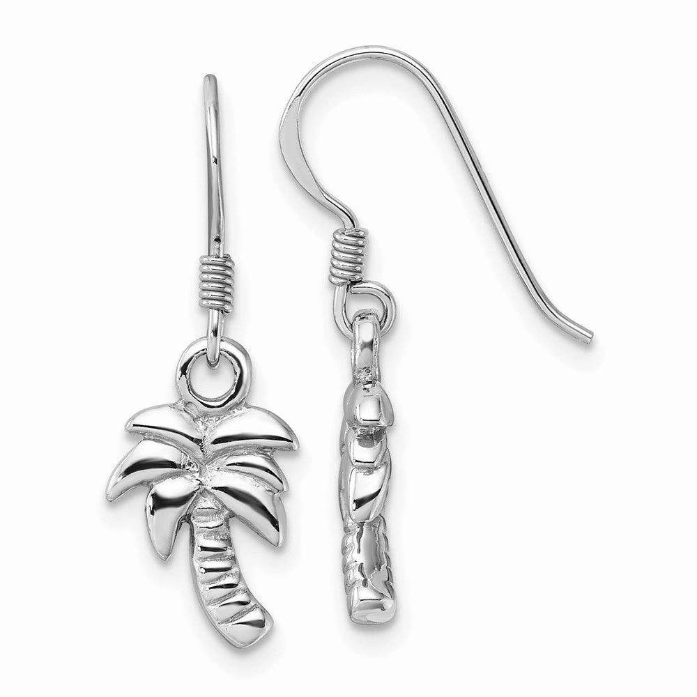 Sterling Silver Rhodium-Plated Polished Palm Tree Dangle Earrings