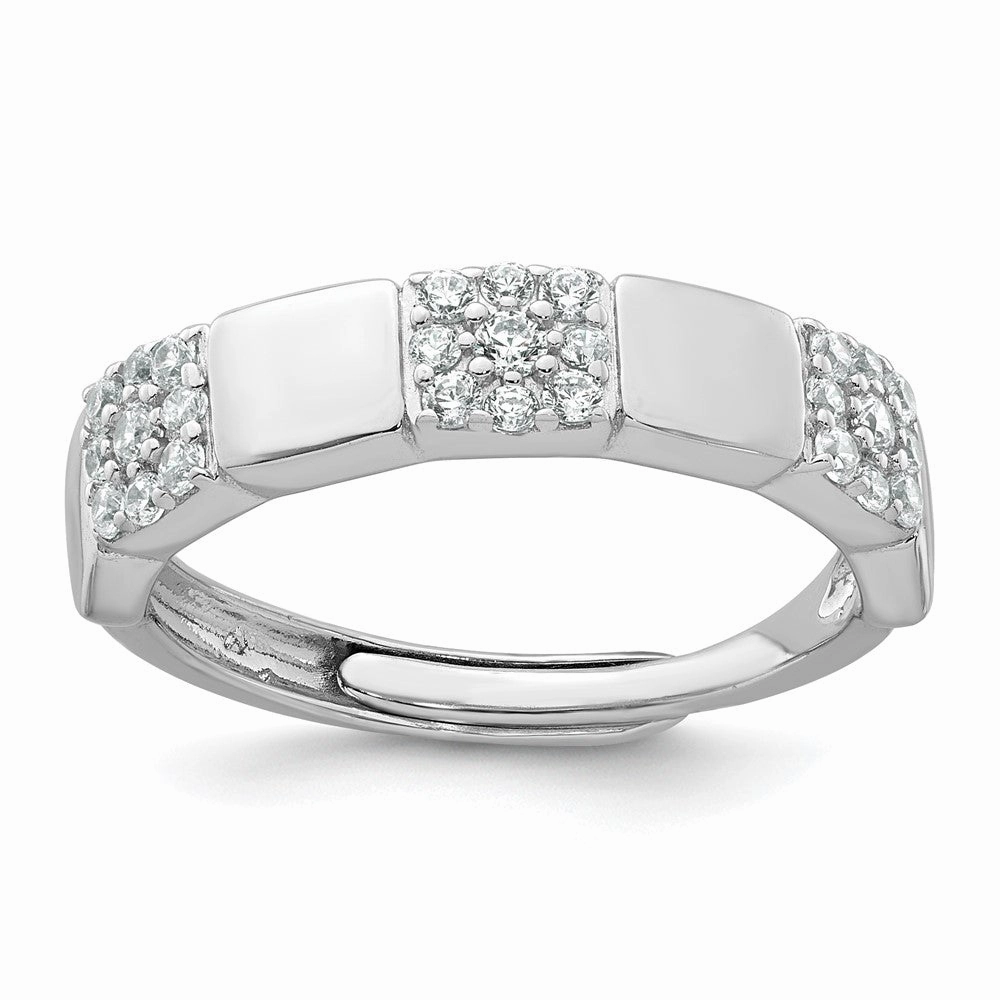Sterling Silver Rhodium-plated Polished Pave CZ Squares Size 6 Adjustable Ring