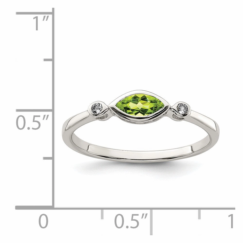 Sterling Silver Rhodium-plated Polished Peridot and White Topaz Ring