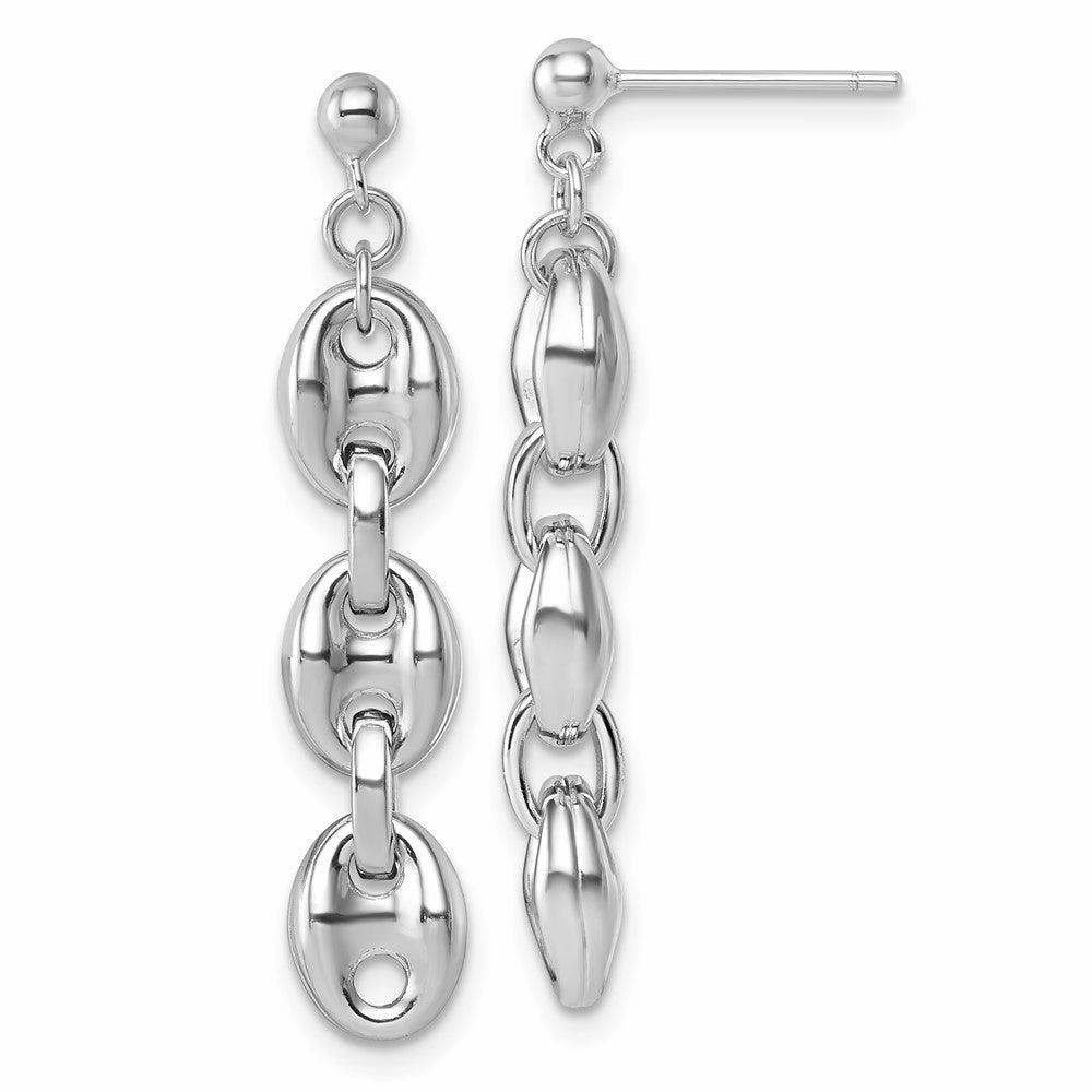 Sterling Silver Rhodium-plated Polished Puffed Mariner Chain Dangle Post Earrings