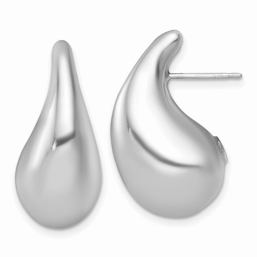 Sterling Silver Rhodium-plated Polished Puffed Teardrop Post Earrings