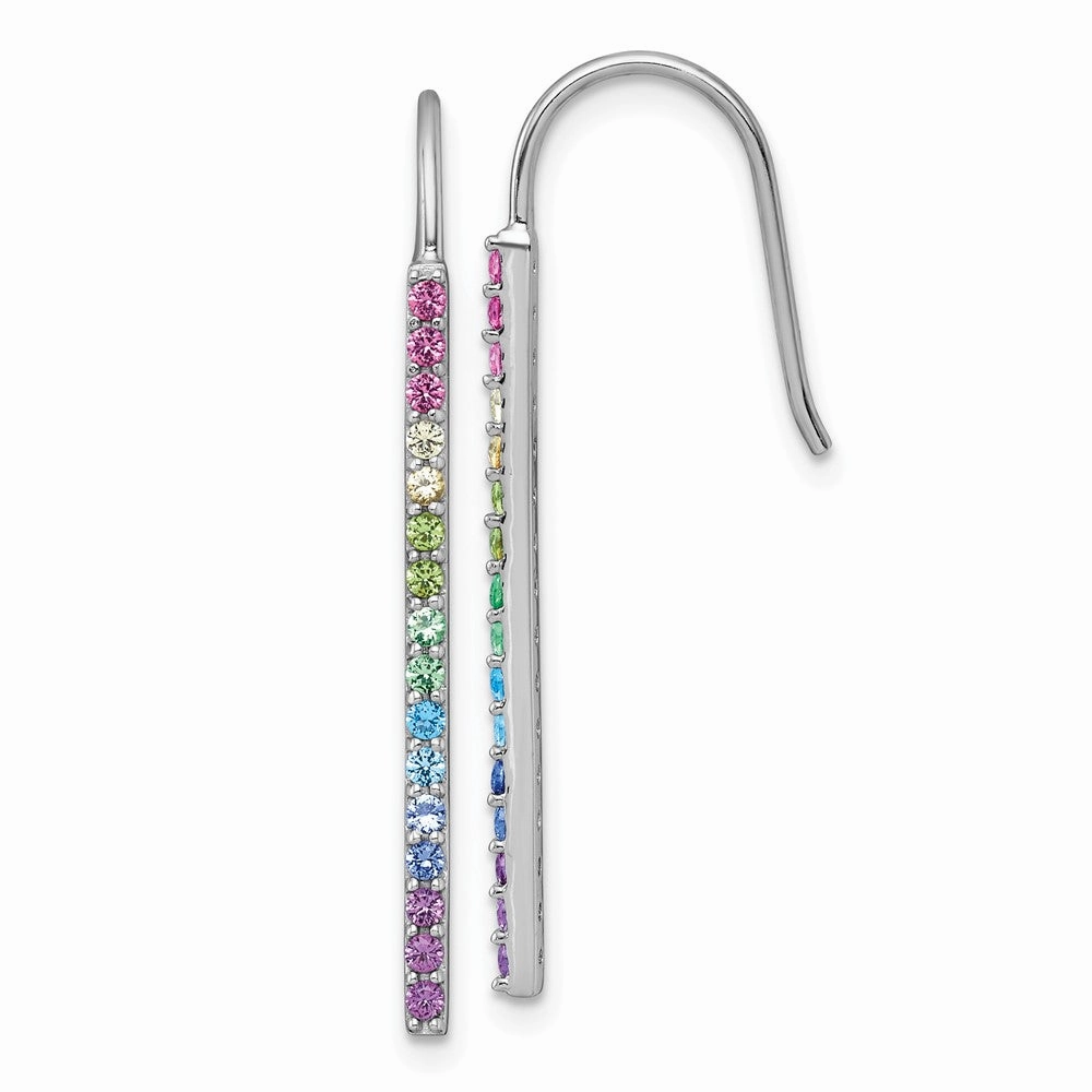 Sterling Silver Rhodium-plated Polished Rainbow Nano Crystals Bar Shepherd Hook Earrings