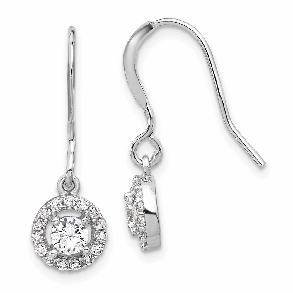 Sterling Silver Rhodium-plated Polished Round CZ Halo Dangle Earrings
