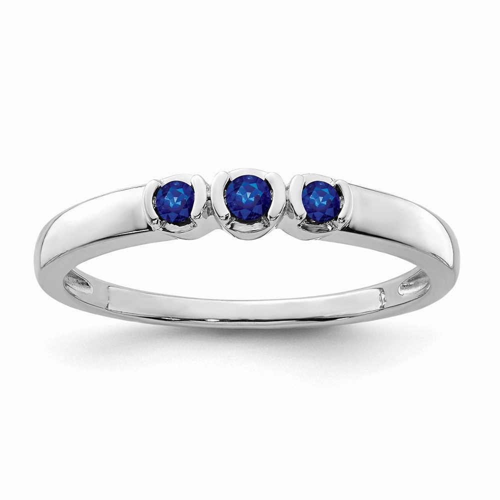 Sterling Silver Rhodium-plated Polished Sapphire Ring