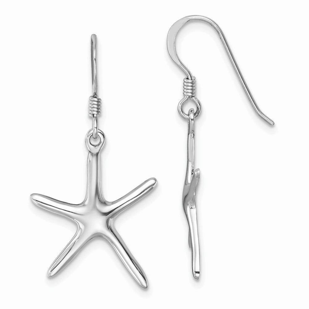 Sterling Silver Rhodium-plated Polished Starfish Dangle Earring
