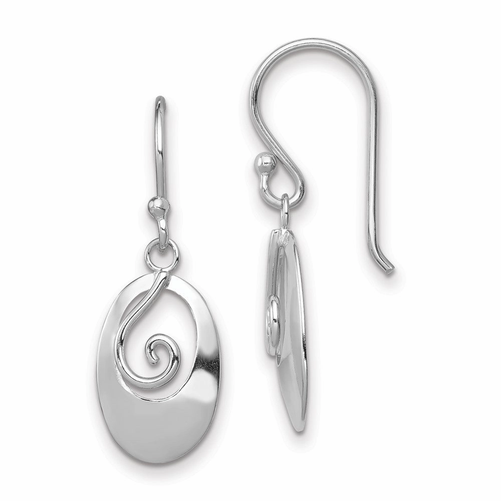 Sterling Silver Rhodium-plated Polished Swirl Oval Dangle Earrings