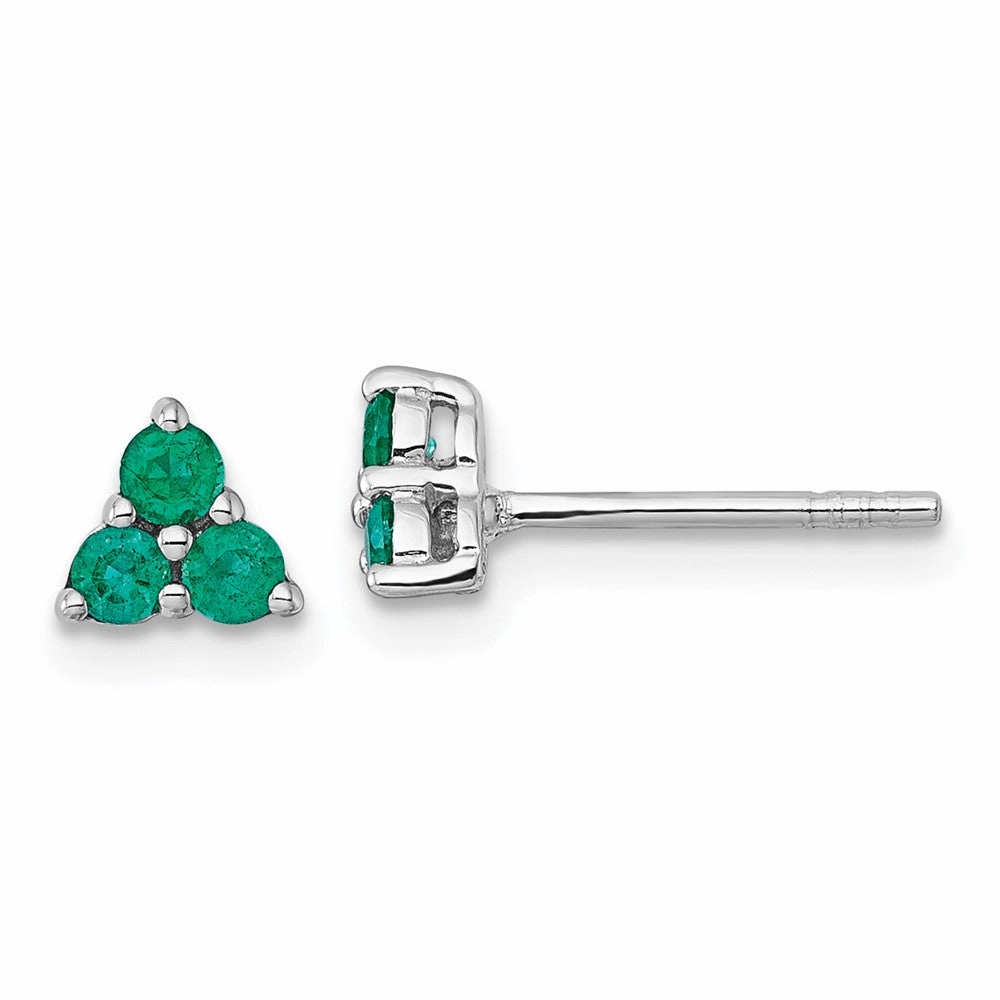 Sterling Silver Rhodium-plated Polished Three Round Emeralds Post Earrings