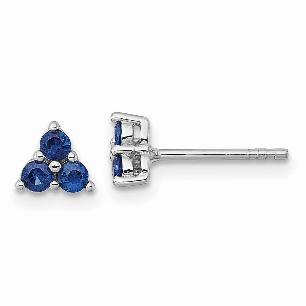 Sterling Silver Rhodium-plated Polished Three Round Sapphires Post Earrings