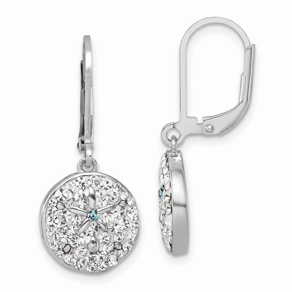 Sterling Silver Rhodium-Plated Polished White Crystal Sand Dollar Dangle Earrings