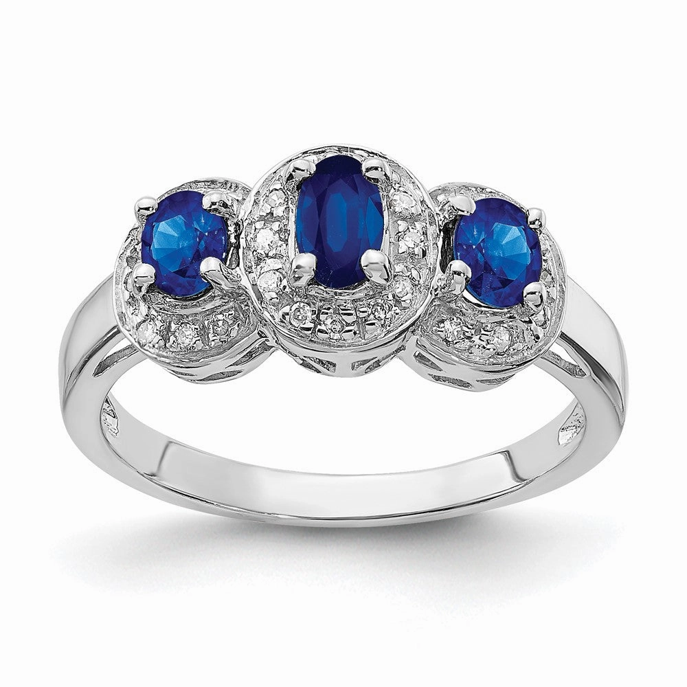 Sterling Silver Rhodium-plated Sapphire & Diamond Ring
