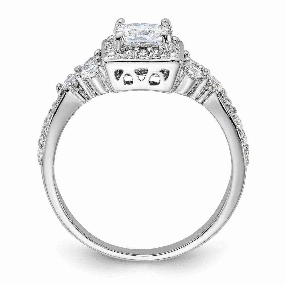 Sterling Silver Rhodium-plated Square CZ Ring