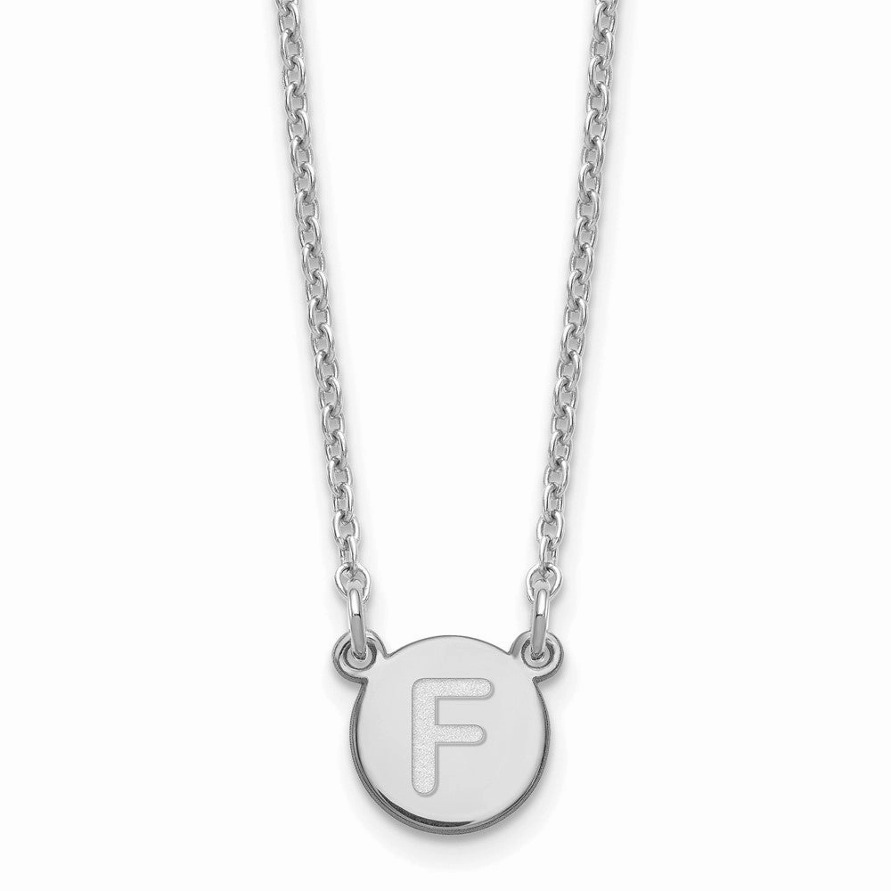 Sterling Silver Rhodium-plated Tiny Circle Block Letter F Initial Necklace