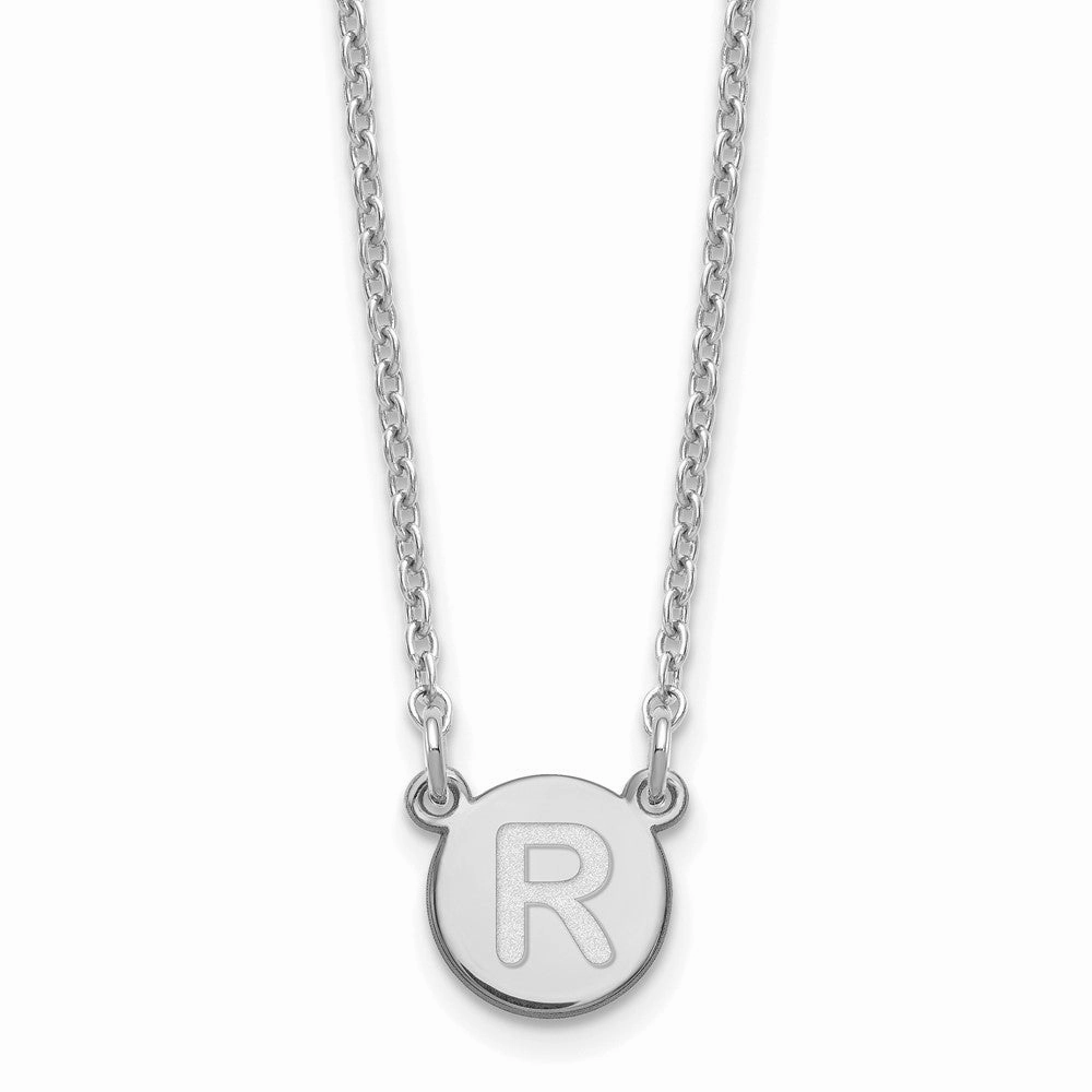 Sterling Silver Rhodium-plated Tiny Circle Block Letter R Initial Necklace