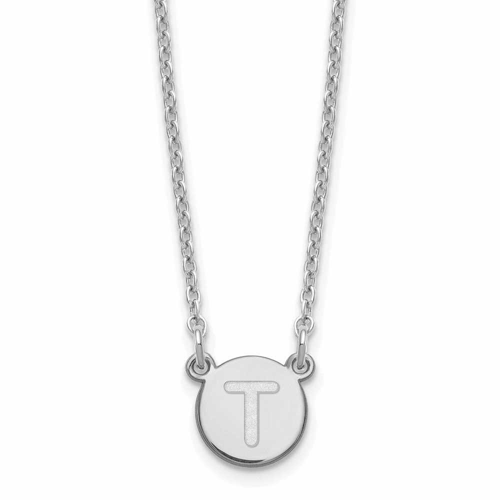 Sterling Silver Rhodium-plated Tiny Circle Block Letter T Initial Necklace