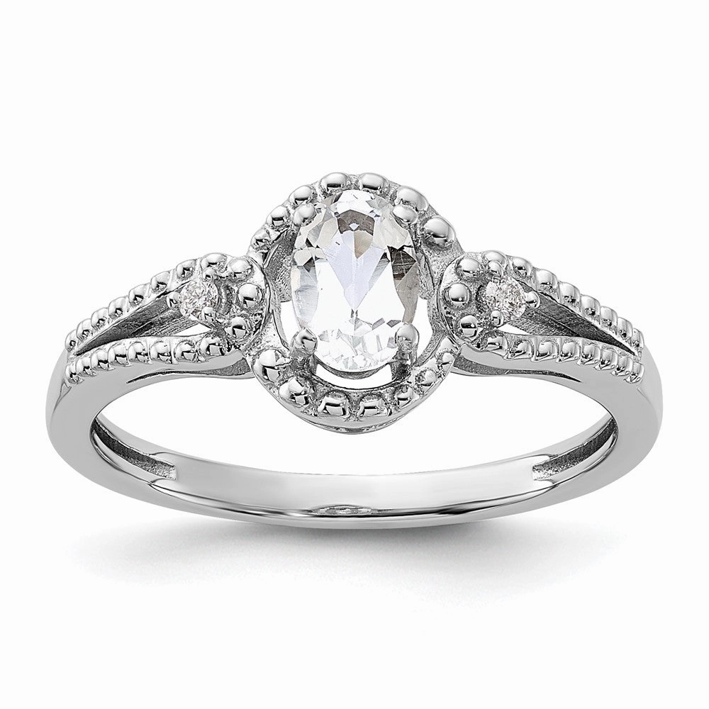 Sterling Silver Rhodium-plated White Topaz & Diam. Ring