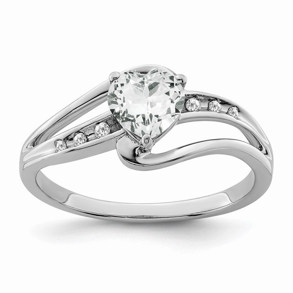 Sterling Silver Rhodium-plated White Topaz and Diamond Ring