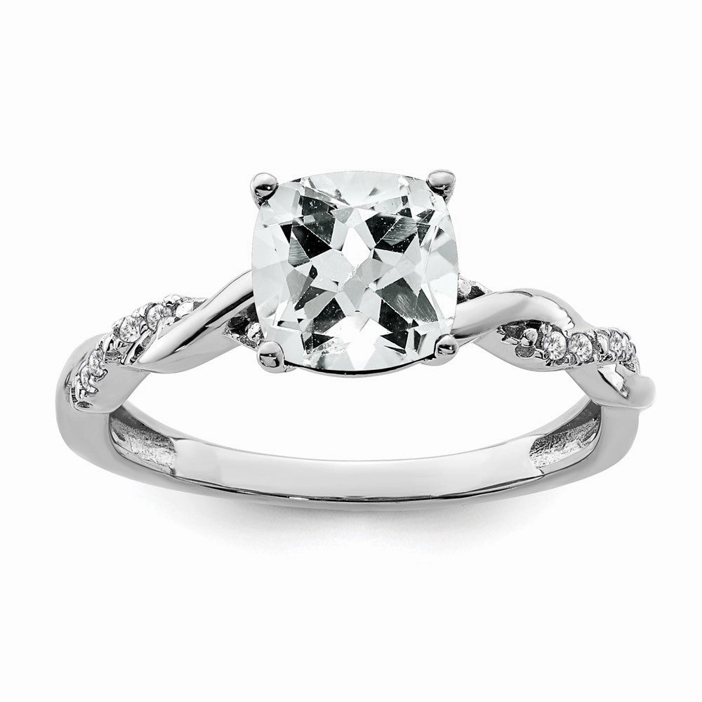 Sterling Silver Rhodium-plated White Topaz and Diamond Ring