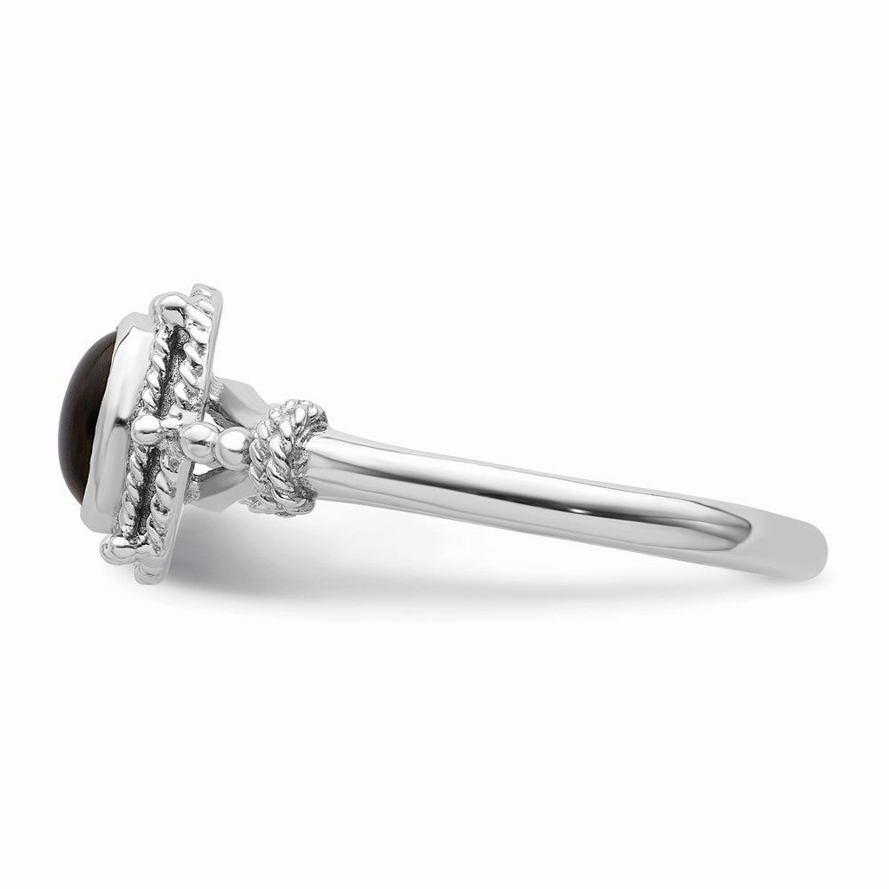 Sterling Silver Rhodium-plated with Black Oval Onyx Stone Ring