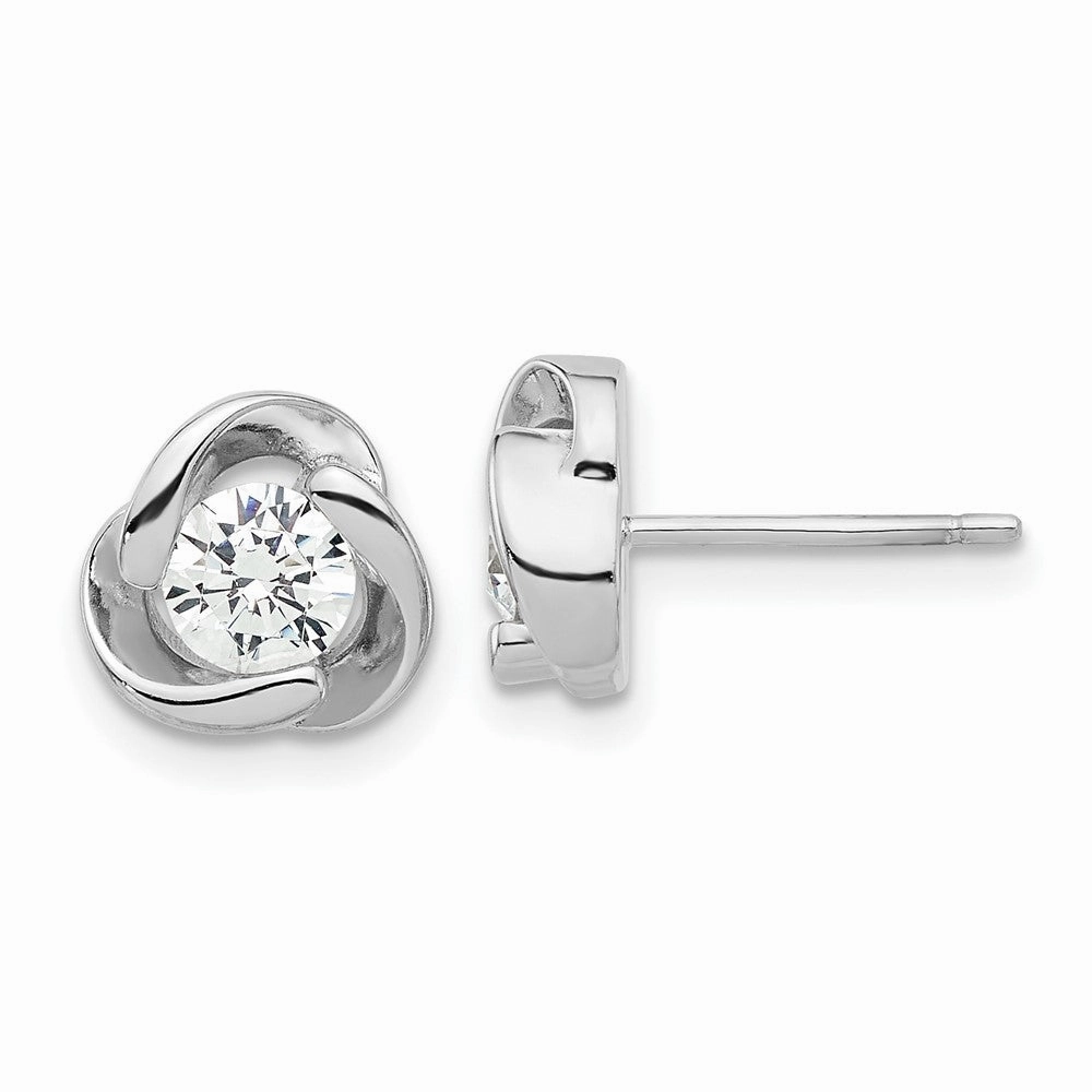 Sterling Silver Rhodium-plated with CZ Love Knot Post Earrings