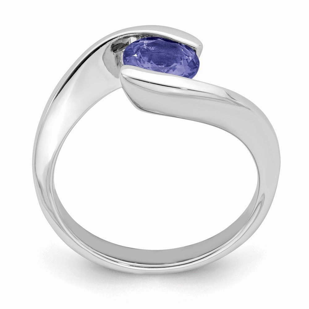 Sterling Silver Rhodium Round Tanzanite Bypass Ring