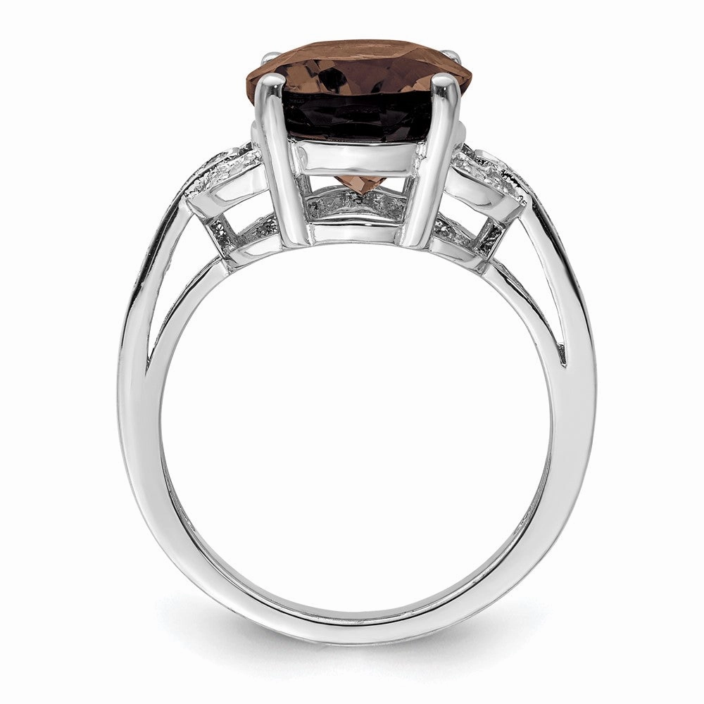 Sterling Silver Rhodium Smoky Quartz & Diam. Ring
