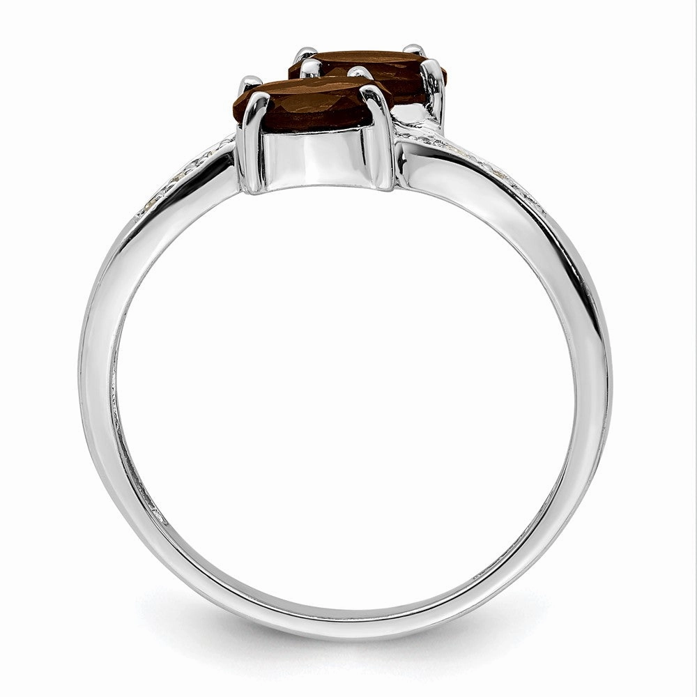 Sterling Silver Rhodium Smoky Quartz & Diamond Ring