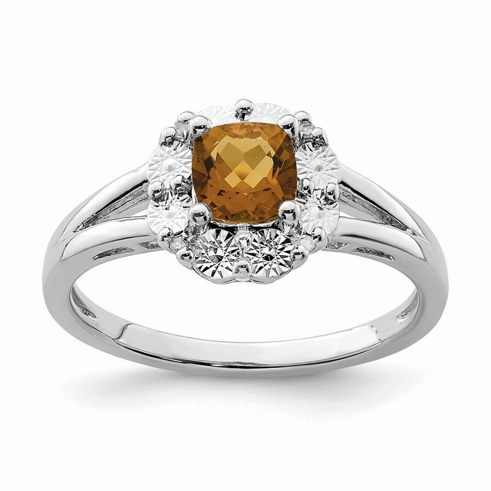 Sterling Silver Rhodium Whiskey Quartz Diam. Ring
