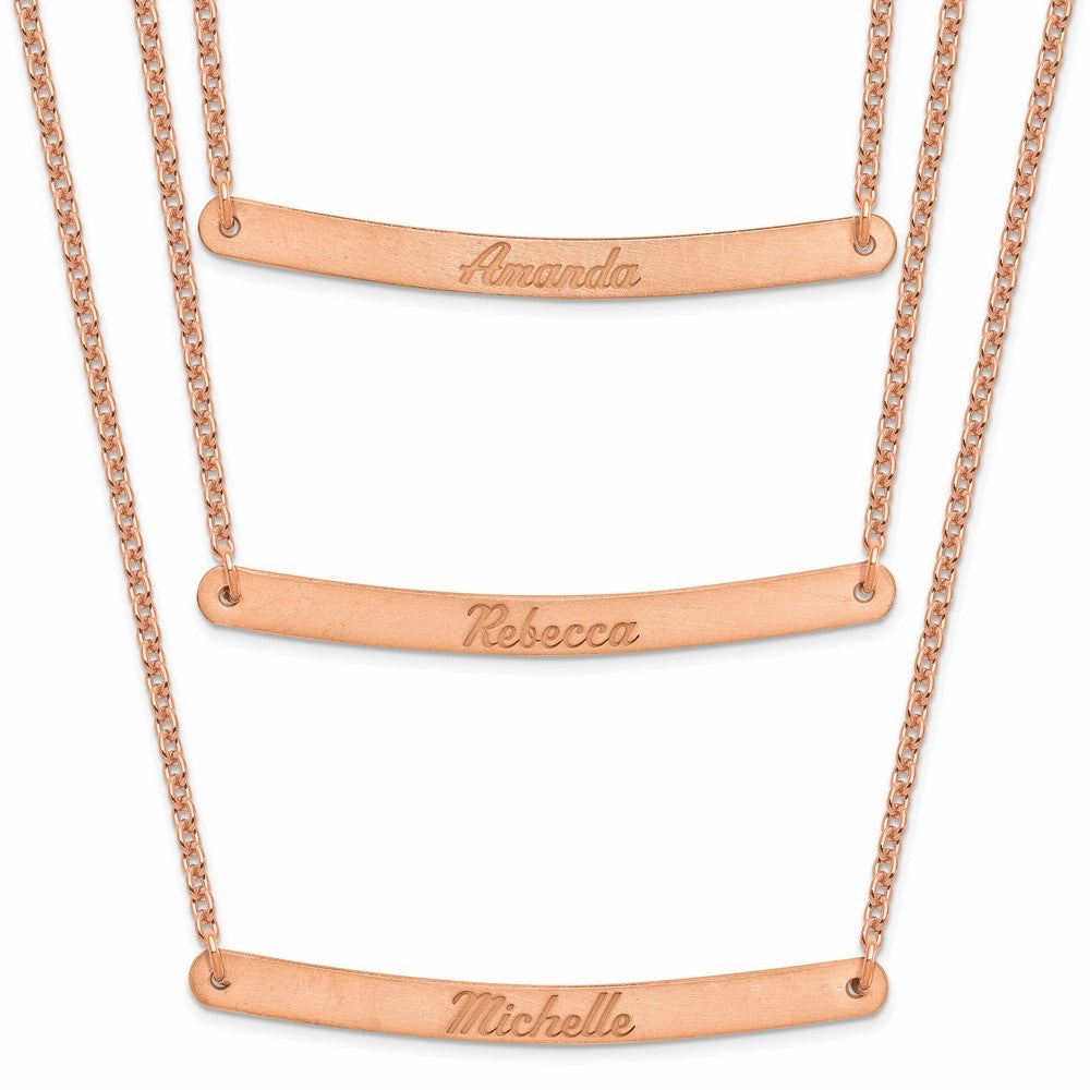 Sterling Silver/Rose-plated Brushed 3 Chain 3 bar Necklace