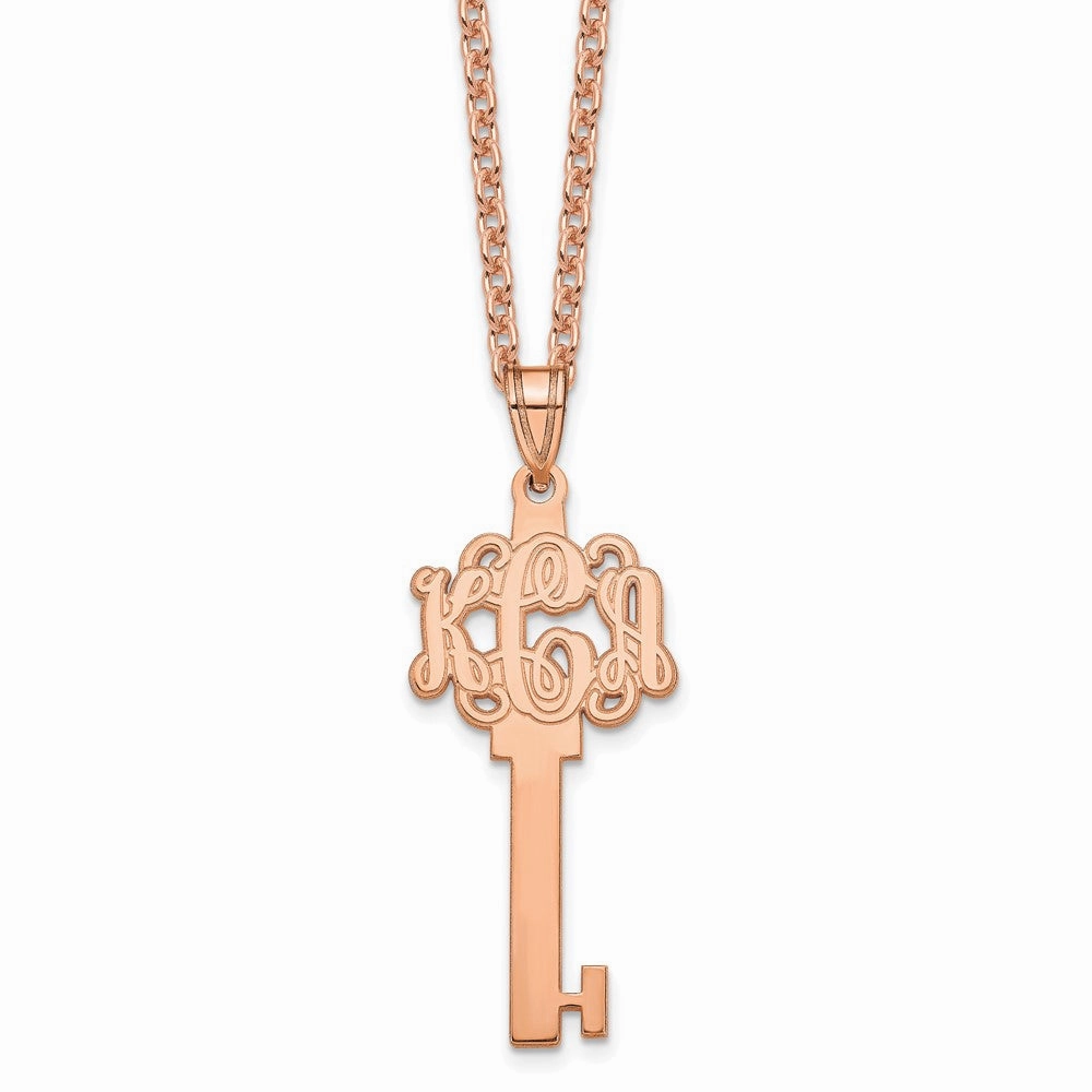 Sterling Silver/Rose-plated Etched Monogram Key Necklace