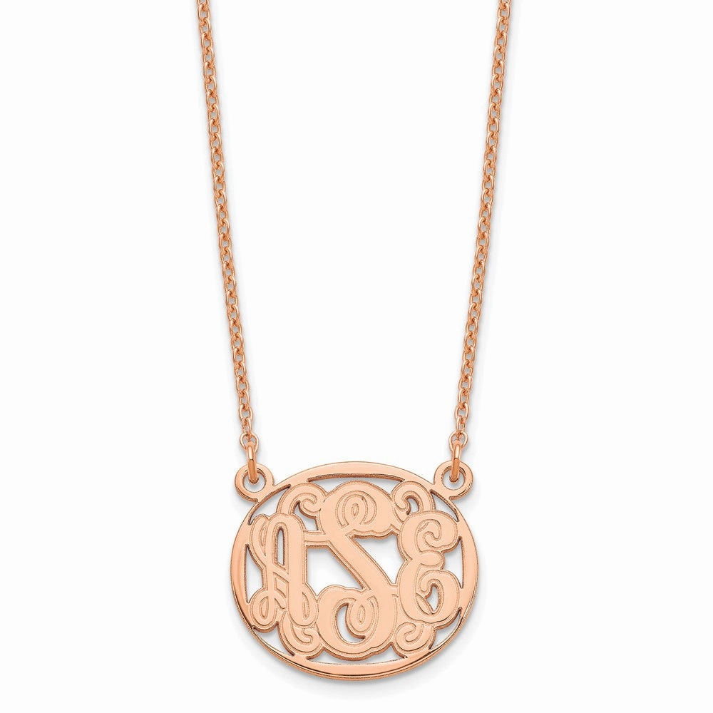 Sterling Silver/Rose-plated Etched Oval Monogram Necklace