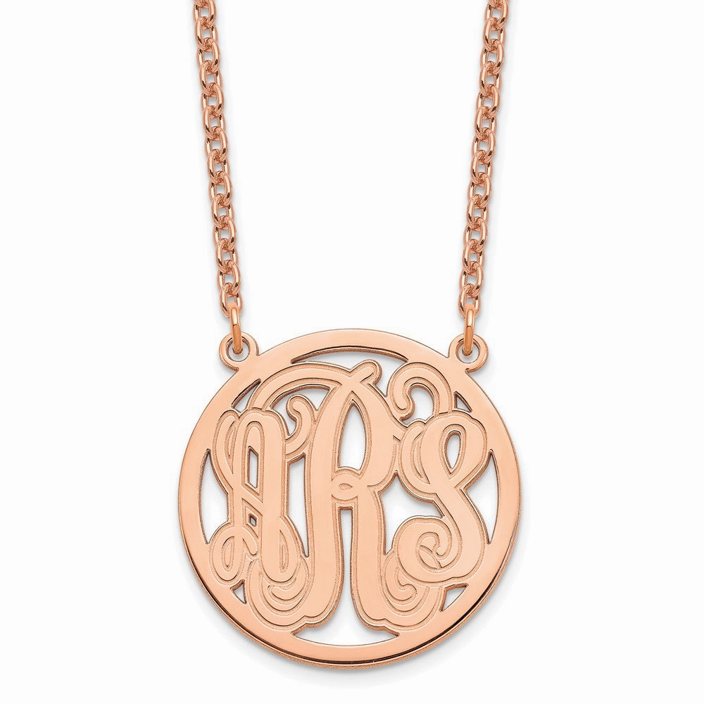 Sterling Silver/Rose-plated Etched Round Monogram Necklace