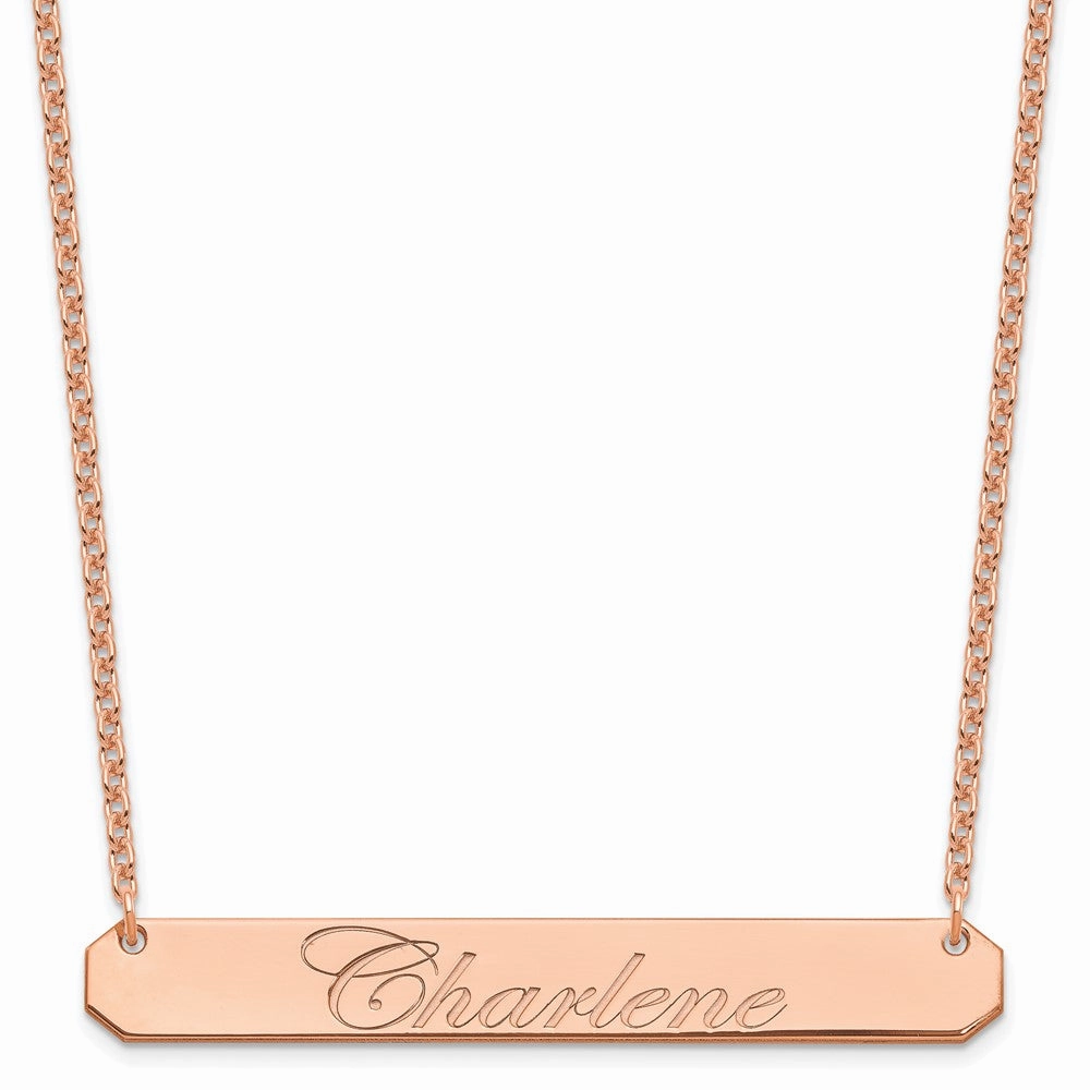 Sterling Silver/Rose-plated Large EDWARDIAN SCRIPT Bar Necklace