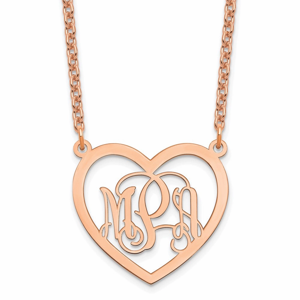 Sterling Silver/Rose-plated Monogram Heart Necklace