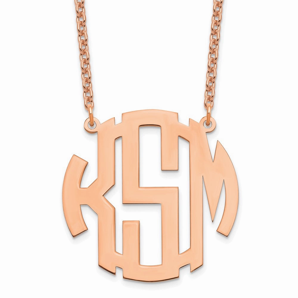 Sterling Silver/Rose-plated Round Monogram Necklace