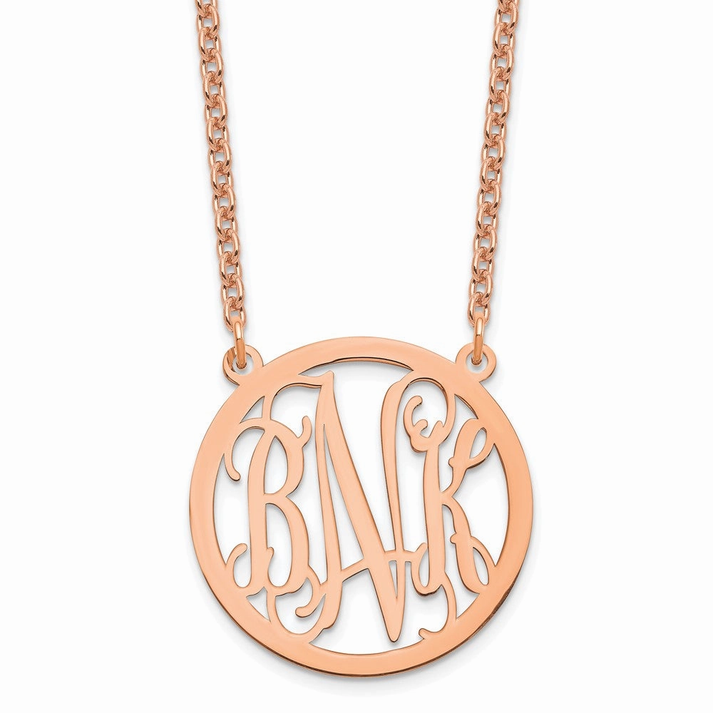 Sterling Silver/Rose-plated Round Monogram Necklace